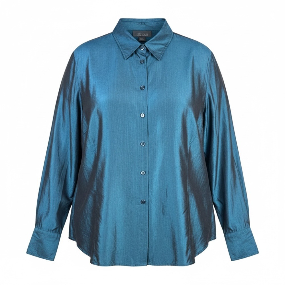 Lane Bryant Designs & Co Teal Blue 100% Silk Iridescent Button Down Shirt Sz 26